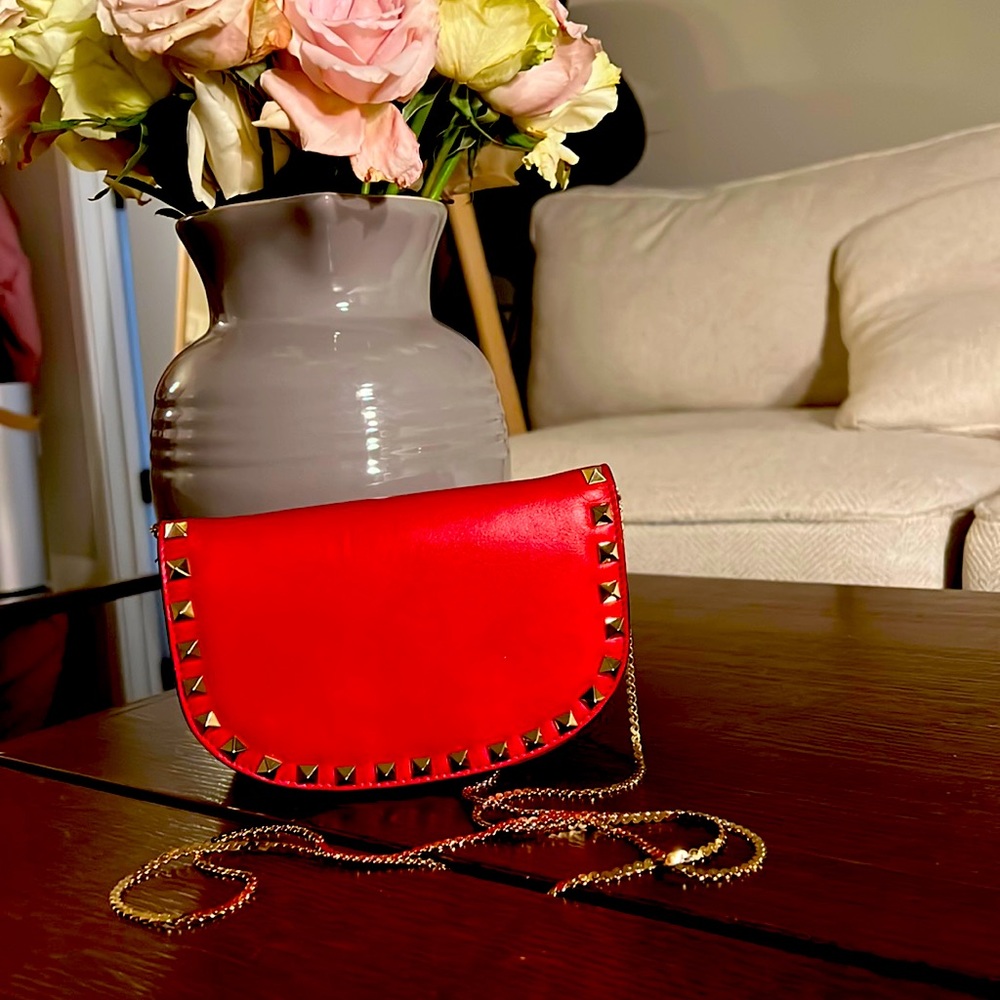 Authentic well conditioned Rockstud Half Moon Crossbody Bag Leather Mini